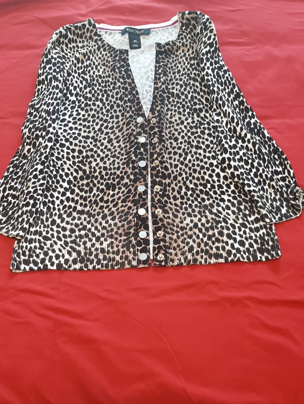 White House Black Market Leopard Print Snap Front Cardigan - Black and Cream